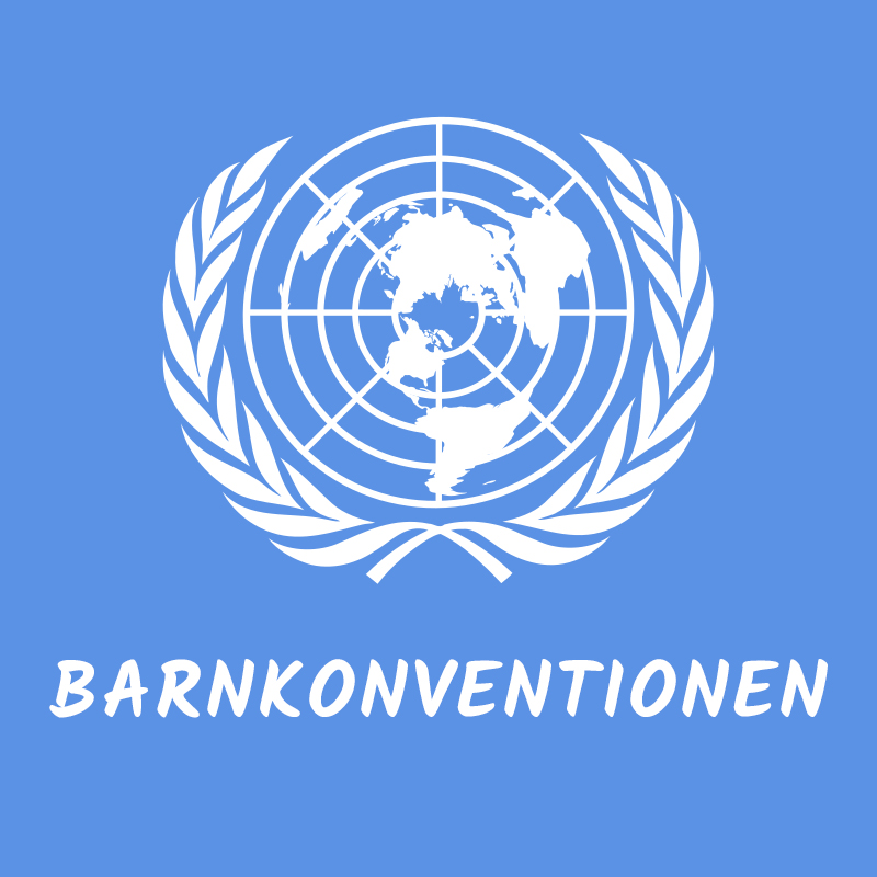 Vit logotyp för barnkonventionen på blå bakgrund