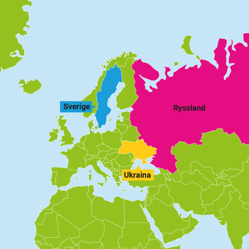 Karta med Sverige, Ukraina och Ryssland utmarkerat.