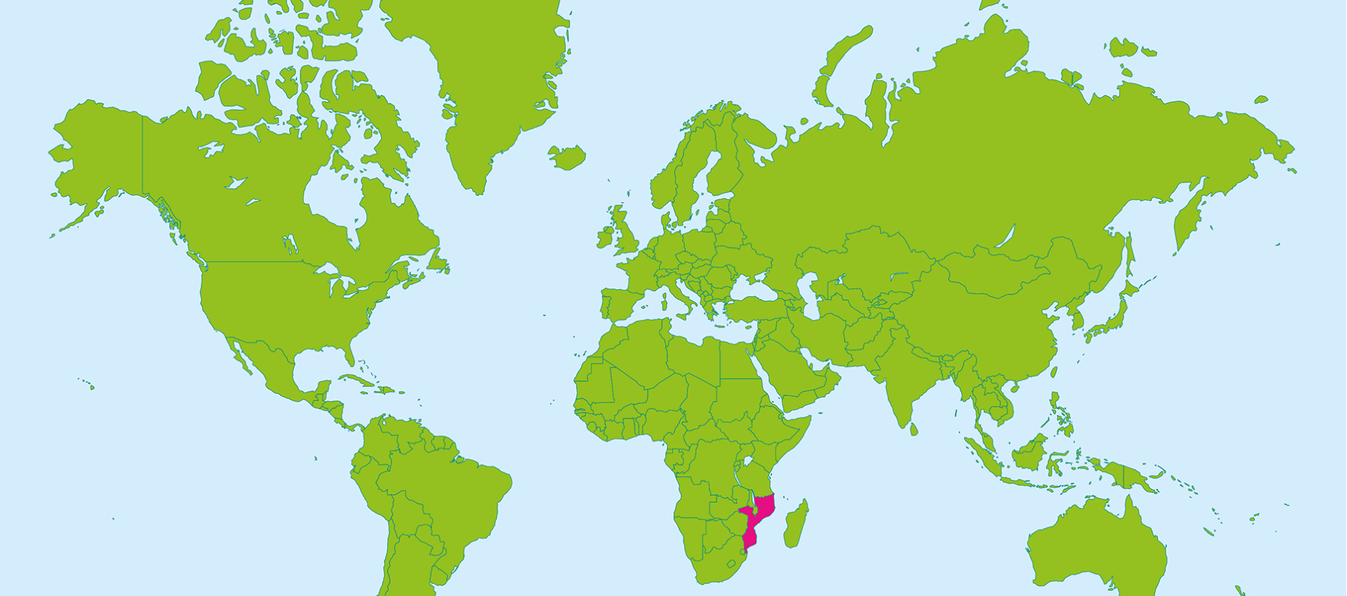 Moçambique ligger i sydöstra Afrika.